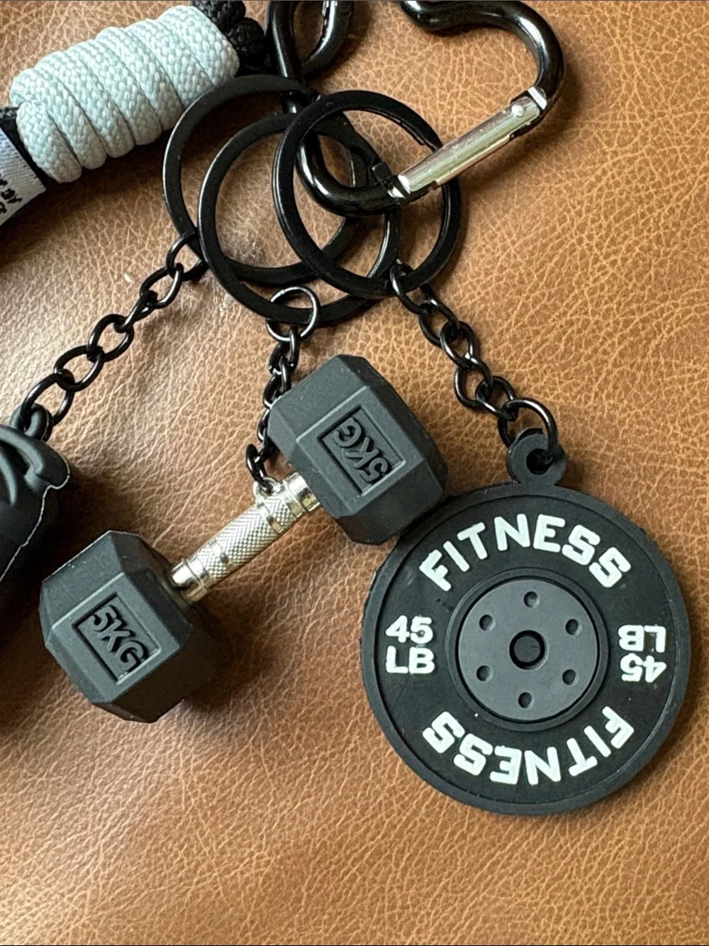 Black Fitness Keychain Set with Wrist Strap